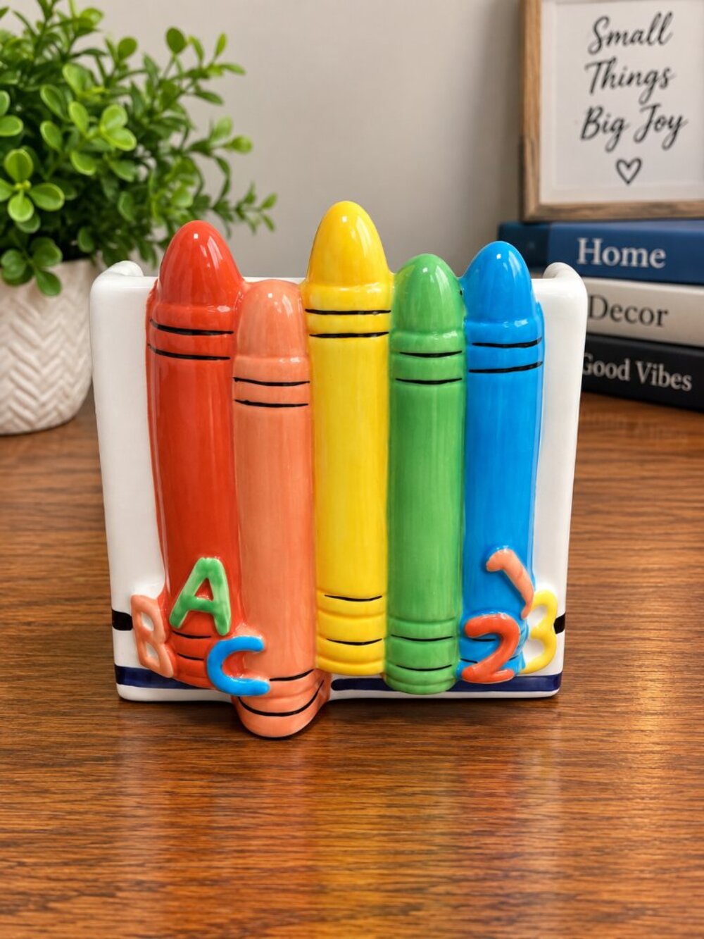 Vintage Ceramic Crayon Desk Organizer ABC 123 Planter Pencil Holder